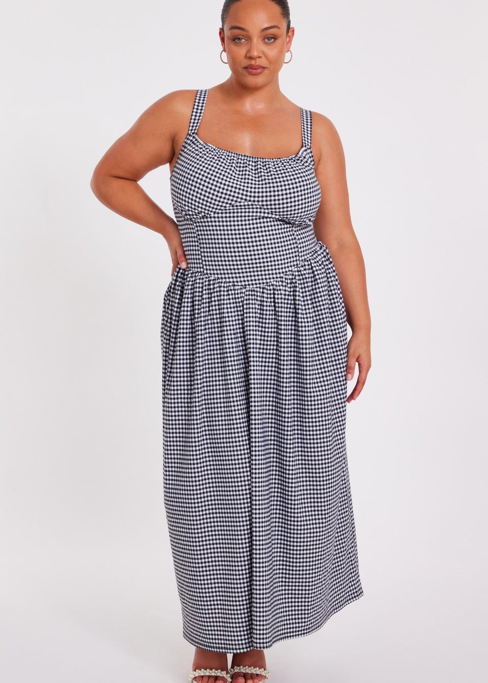 Quiz Black Curve Gingham Midaxi Dress