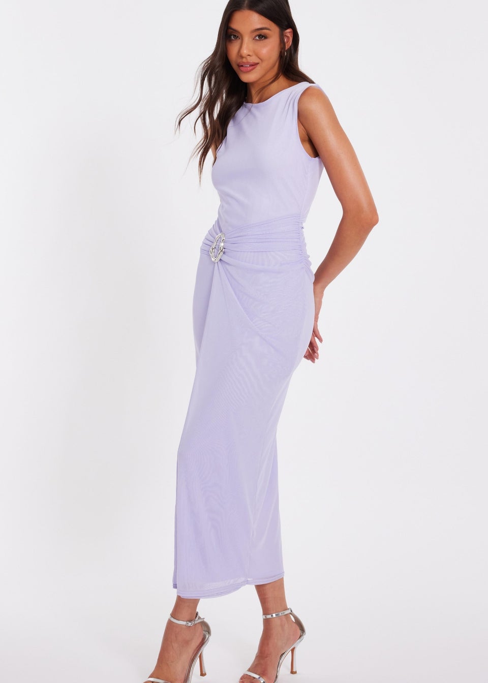 Quiz Lilac Mesh Buckle Midaxi Dress