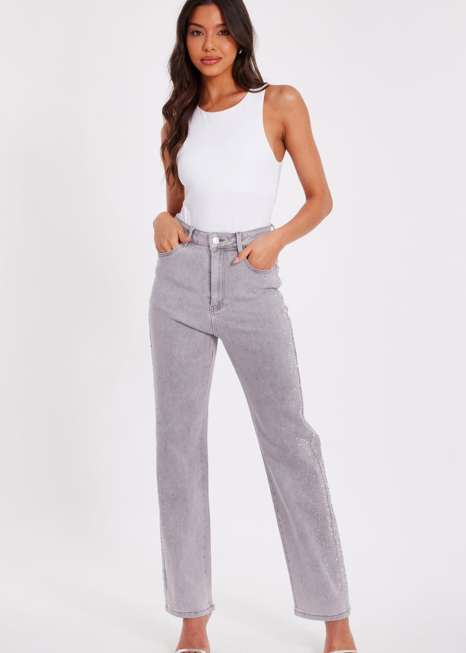 Quiz Blue Denim Diamante Jeans