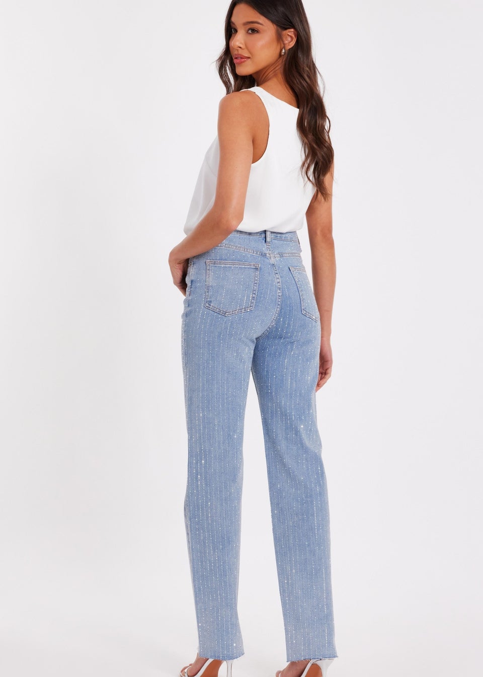 Quiz Blue Denim Diamante Stripe Jeans