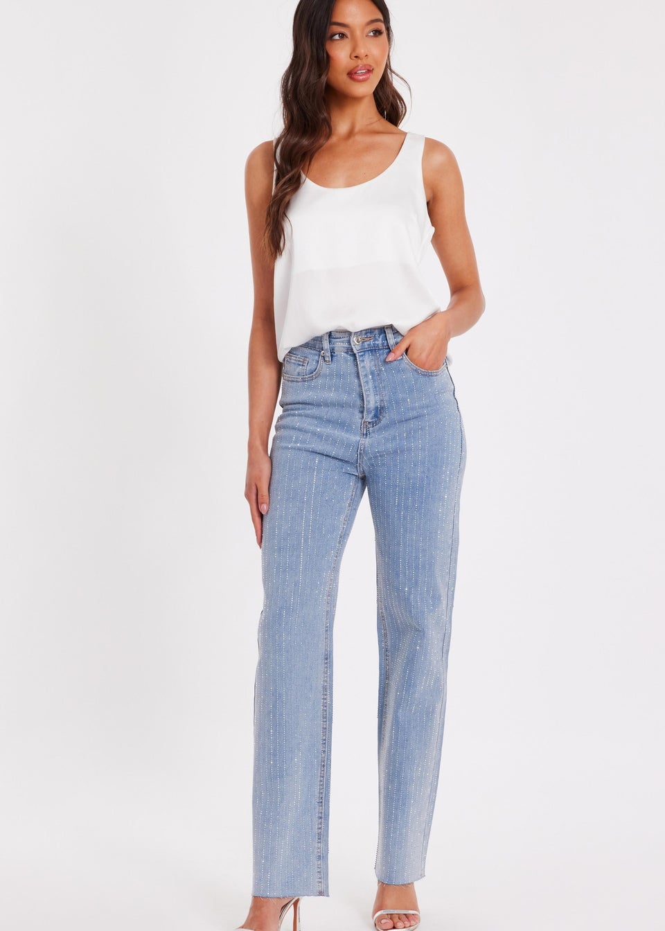 Quiz Blue Denim Diamante Stripe Jeans