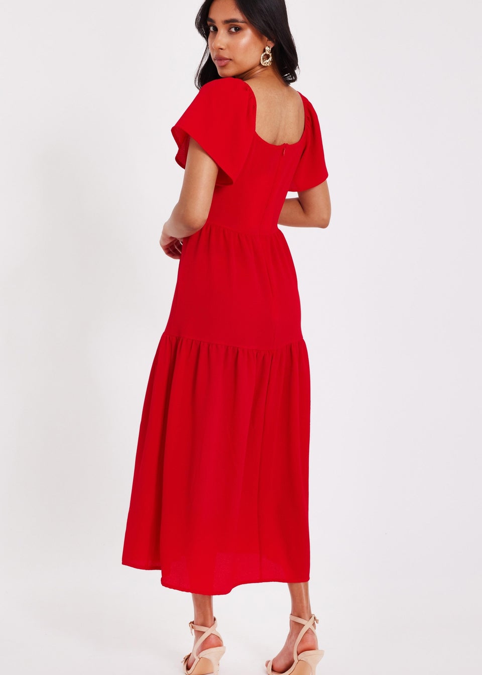 Quiz Red Petite Short Sleeve Midaxi Dress