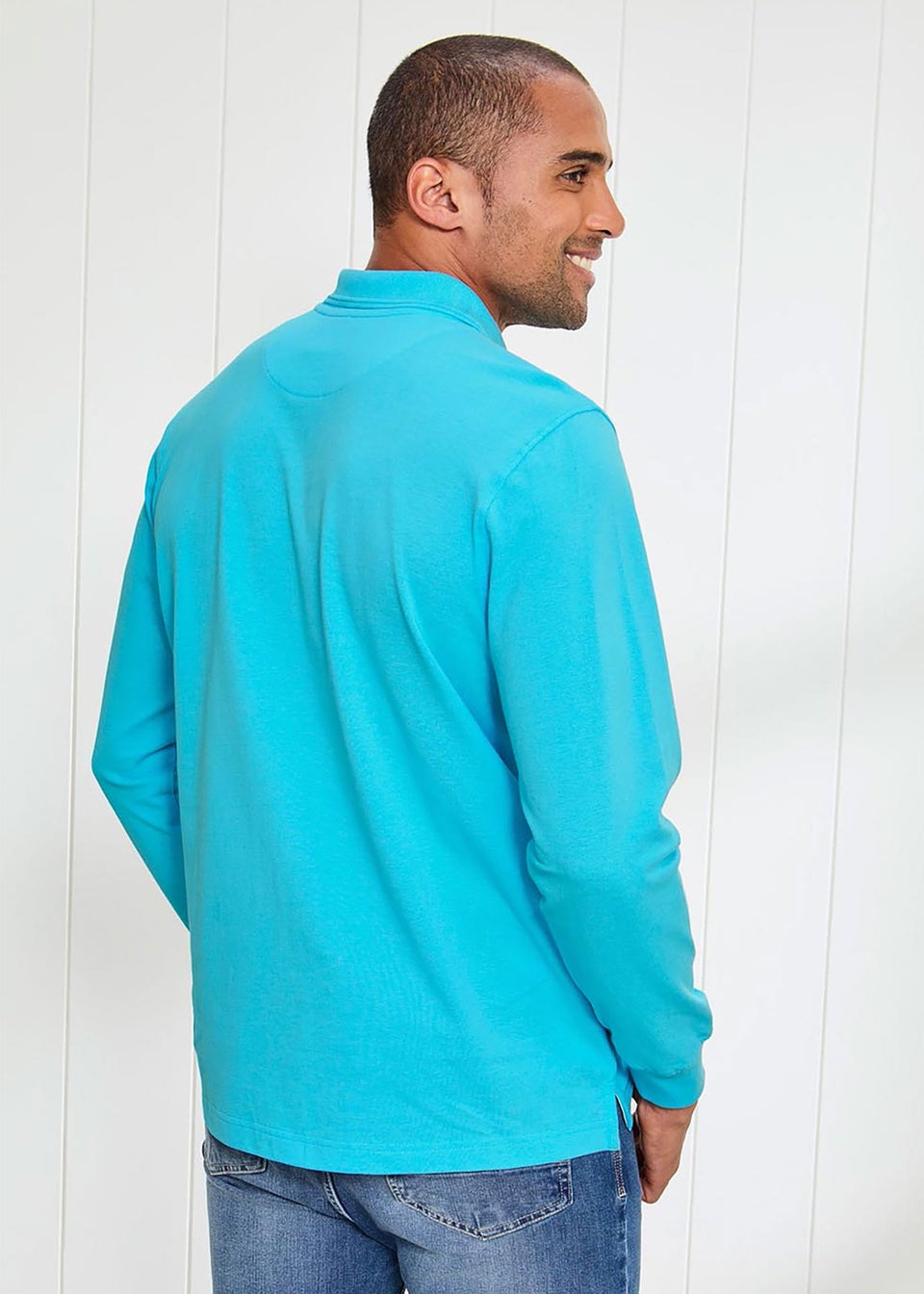 Cotton Traders Fresh Blue Long Sleeve Polo Shirt