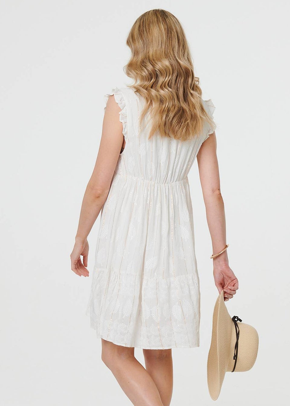 Izabel London White Metallic Striped Texture Short Dress