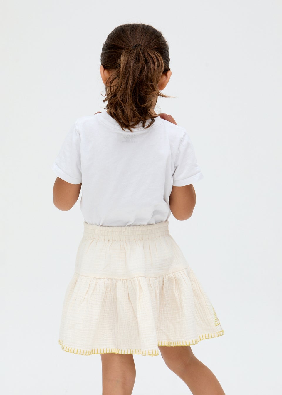 Raffya Kids Ecru Staranisse Tiered All Over Embroidered Skirt (3-9 Years)