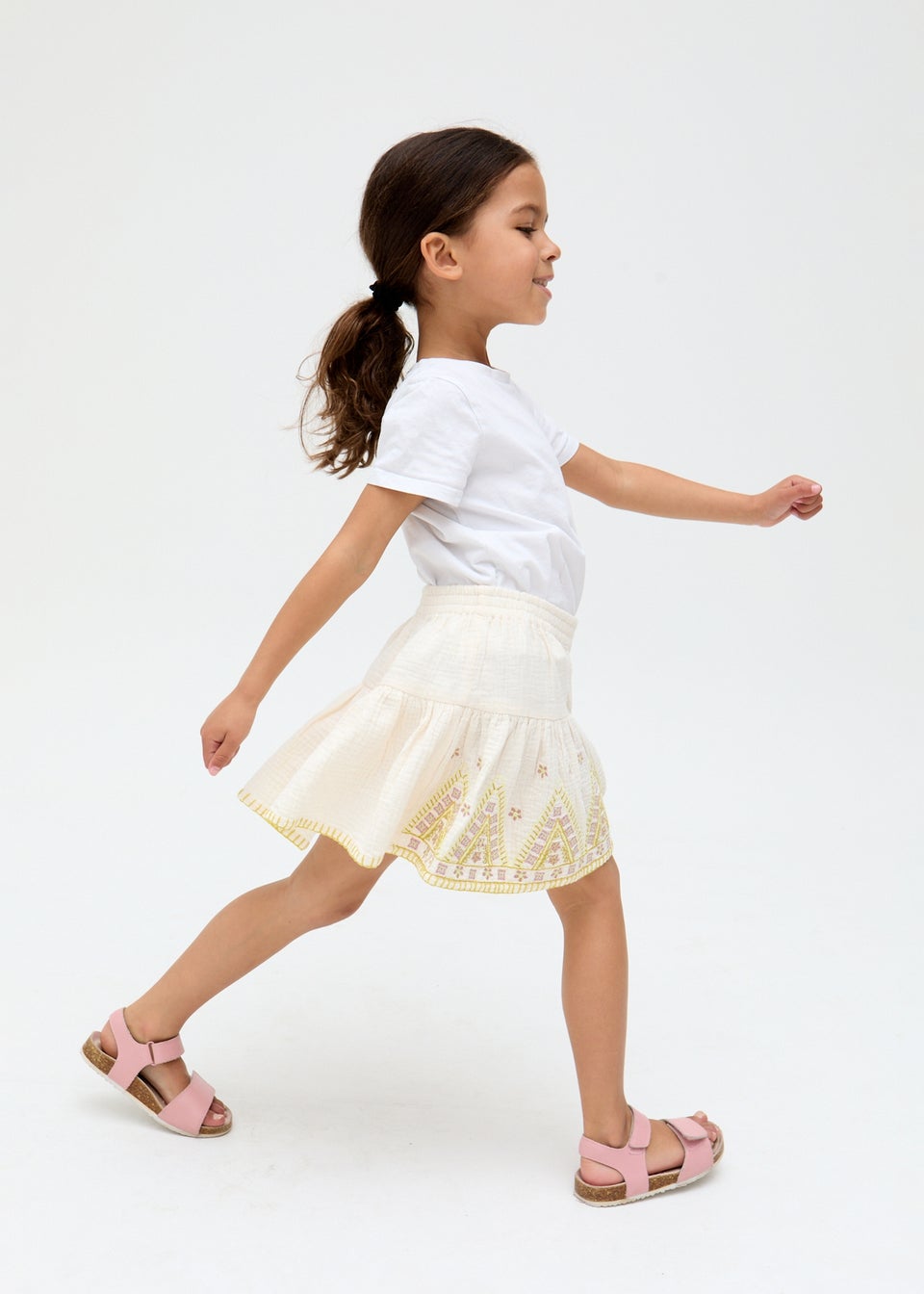 Raffya Kids Ecru Staranisse Tiered All Over Embroidered Skirt (3-9 Years)