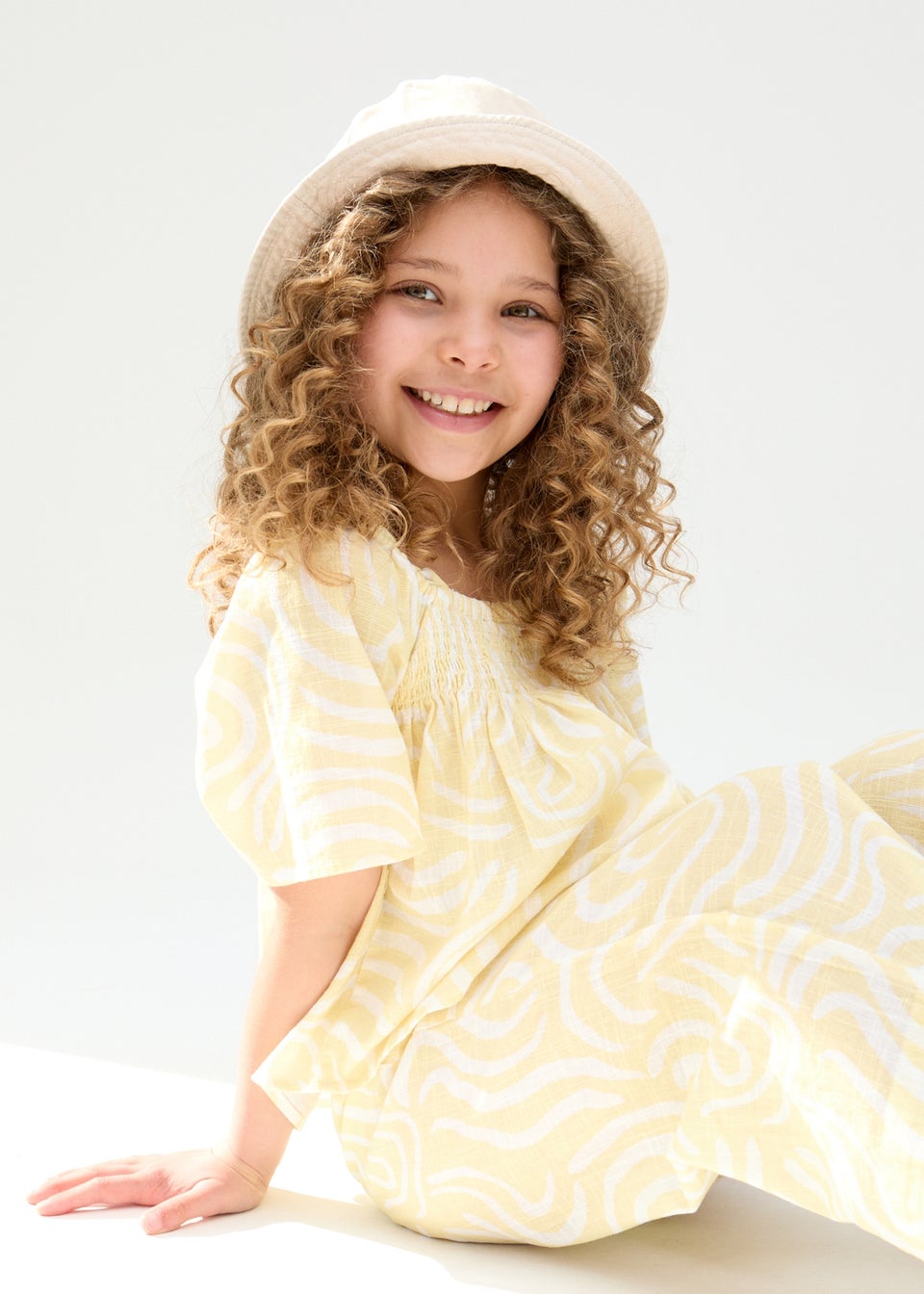 Raffya Kids Yellow Nia Shirred Neck Zebra Swirl Print Co-ords Set (3-9 Years)