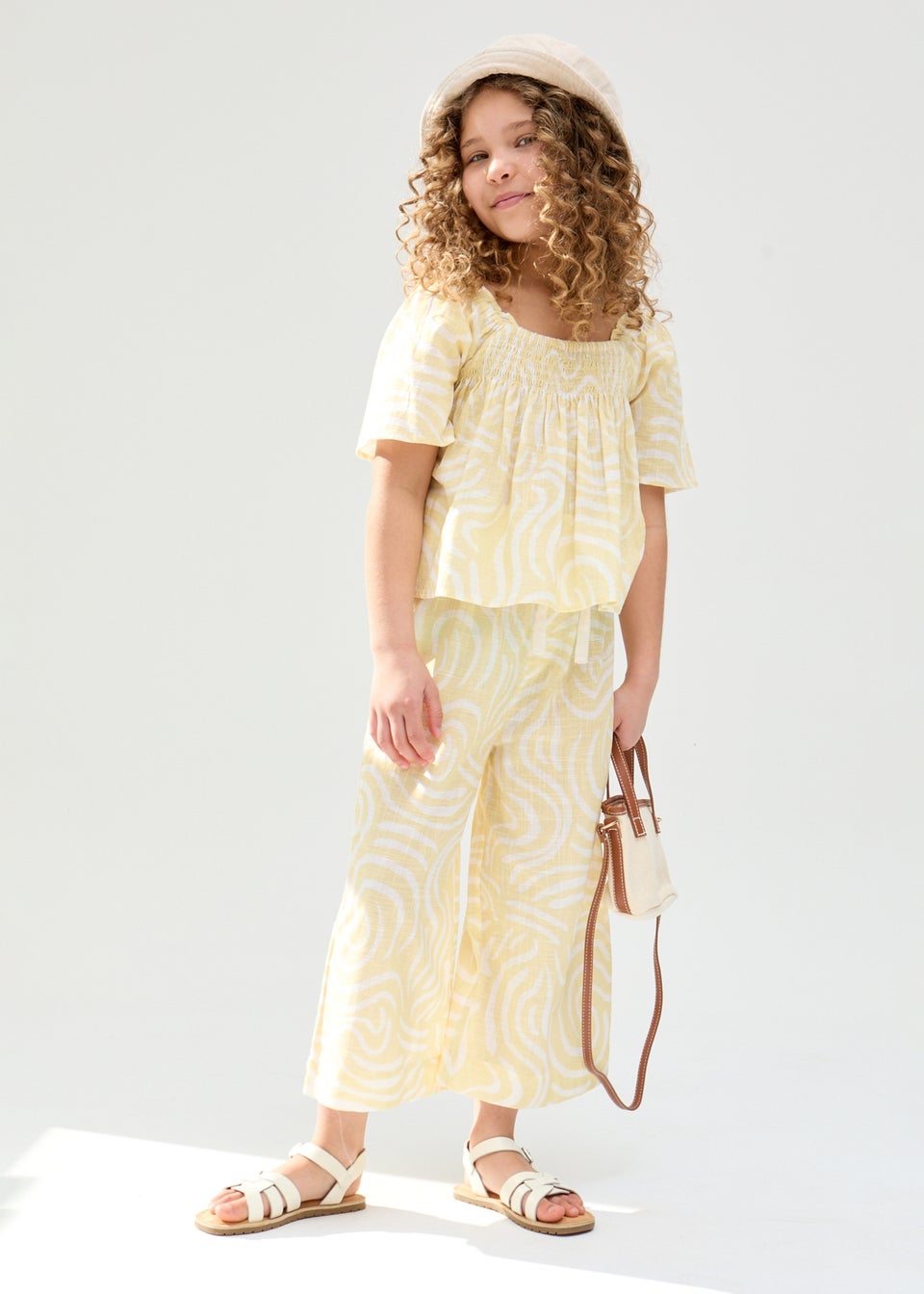 Raffya Kids Yellow Nia Shirred Neck Zebra Swirl Print Co-ords Set (3-9 Years)