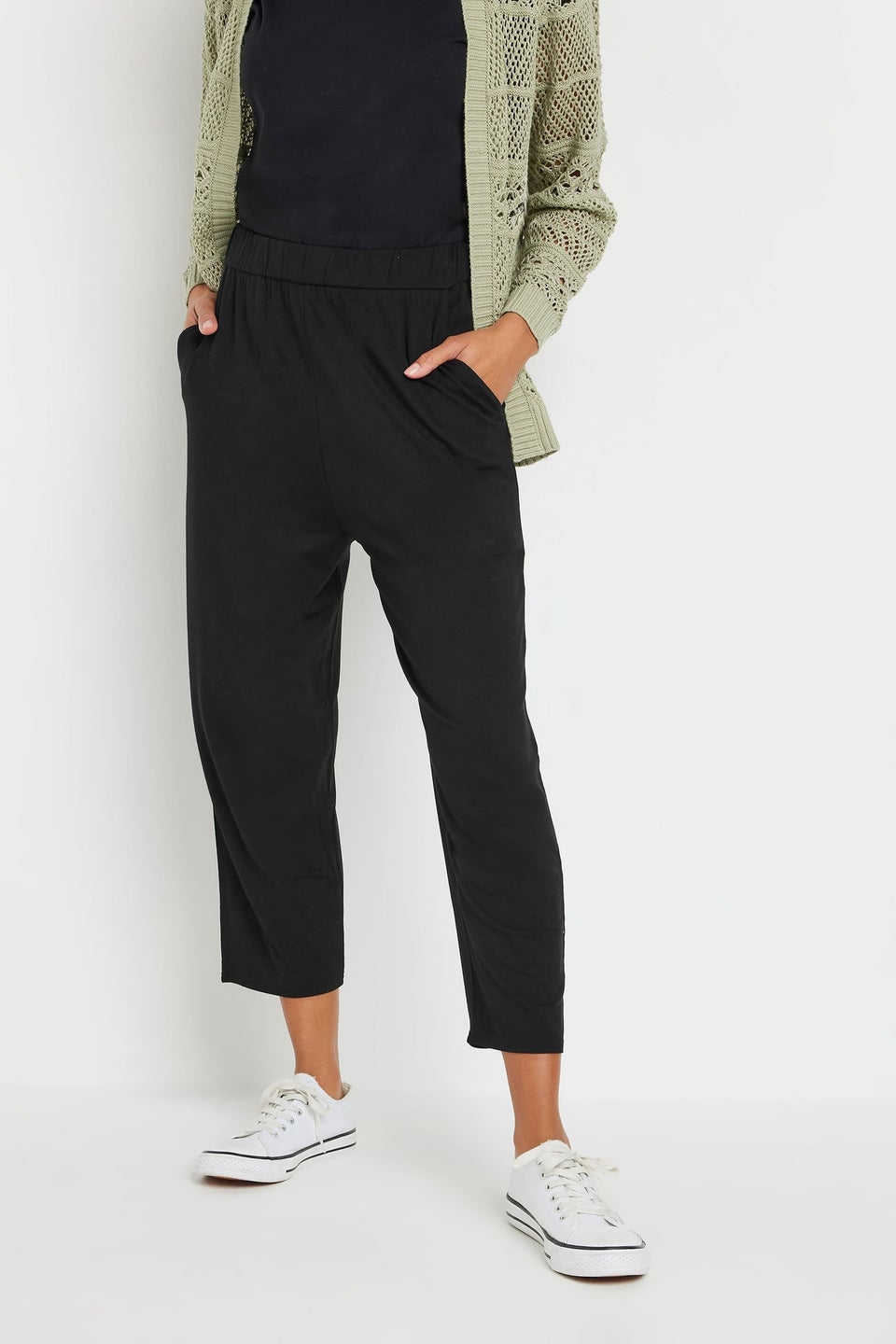 M&Co Black Elasticated Waist Cropped Hareem Trousers