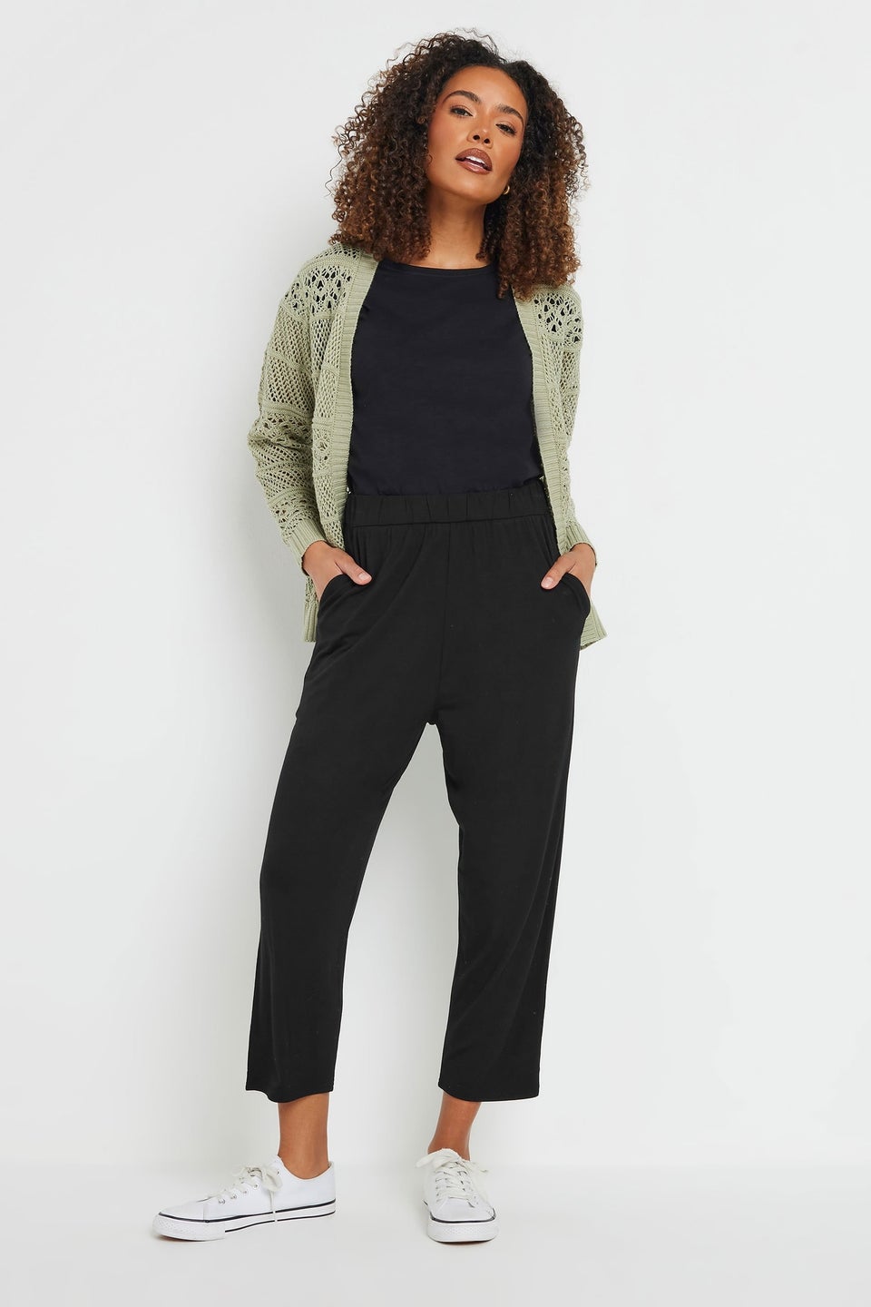 M&Co Black Elasticated Waist Cropped Hareem Trousers