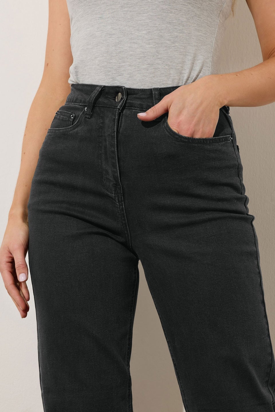Long Tall Sally Black Washed Una Stretch Mom Jeans