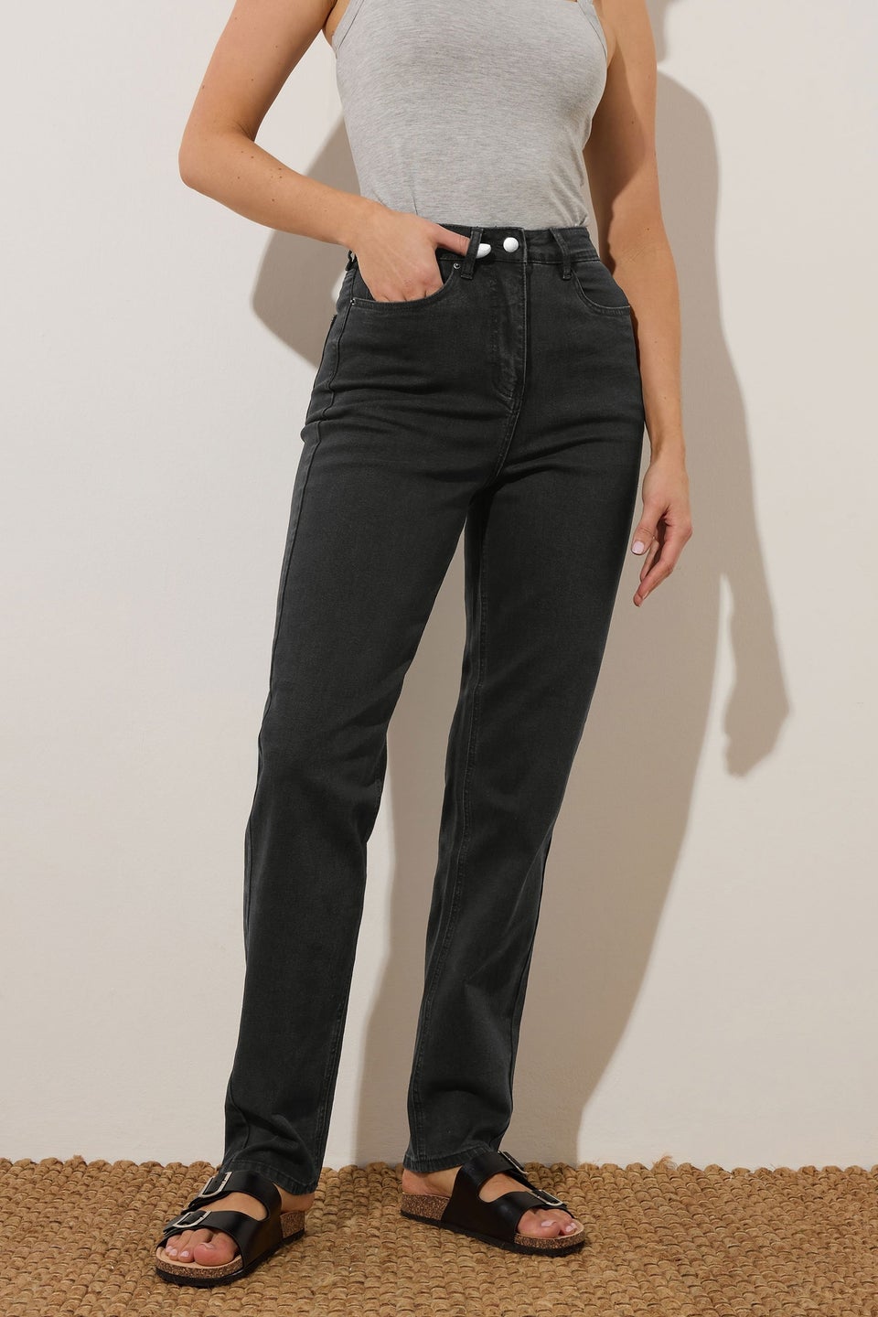 Long Tall Sally Black Washed Una Stretch Mom Jeans
