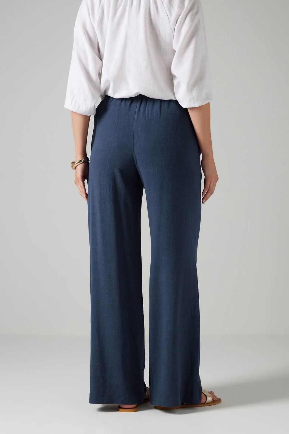 Long Tall Sally Navy Blue Linen Tie Waist Trousers