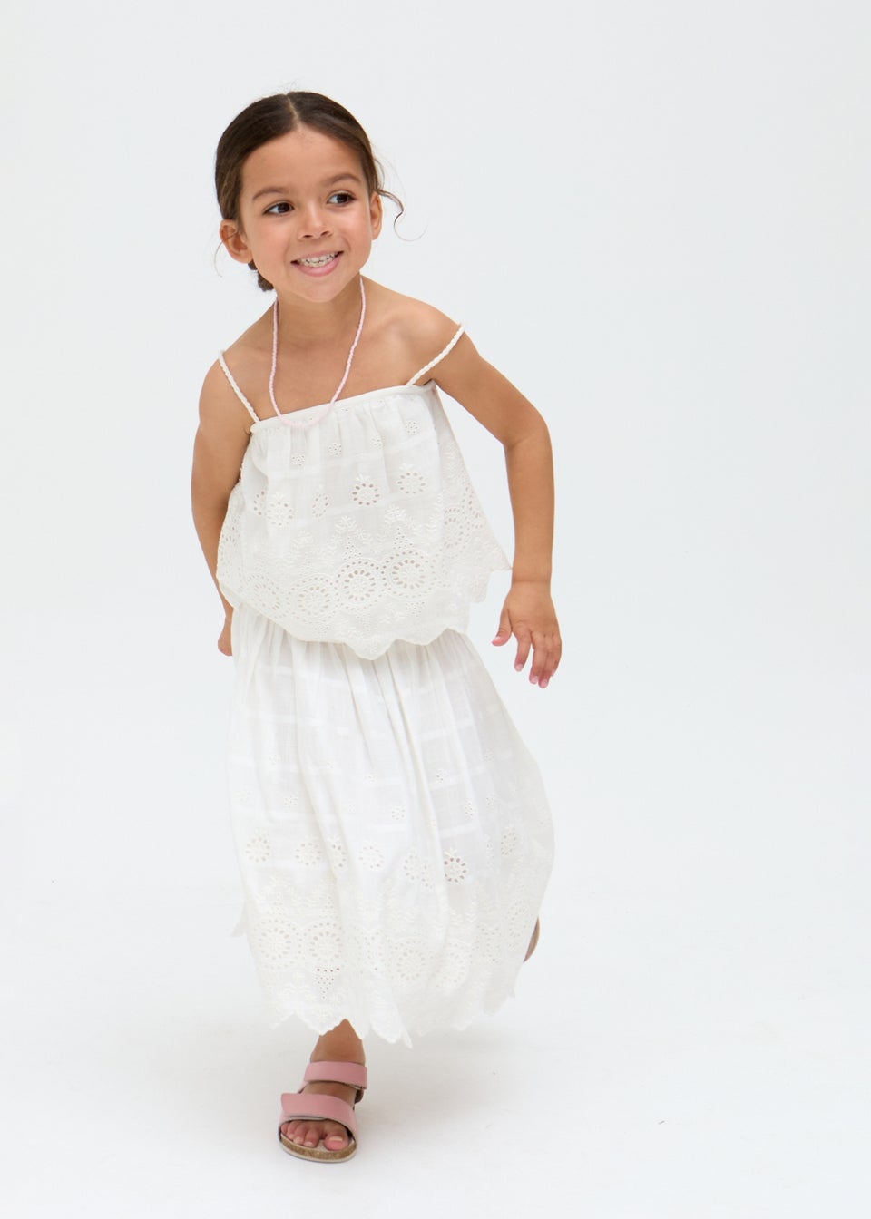 Raffya Kids White Rufa Smocked Waist Windowpane Check Skirt (3-9 Years)