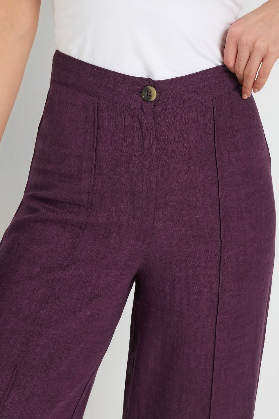 Long Tall Sally Purple Linen Pleated Wide Leg Trousers