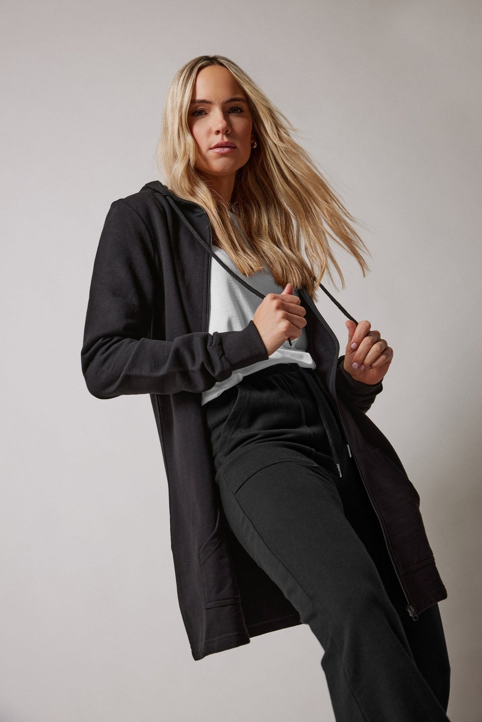 Long Tall Sally Black Cotton Longline Hoodie