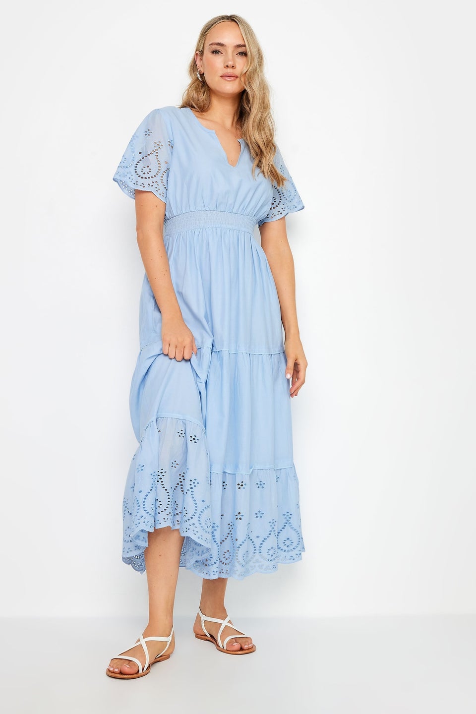 Long Tall Sally Blue Broderie Hem Maxi Dress