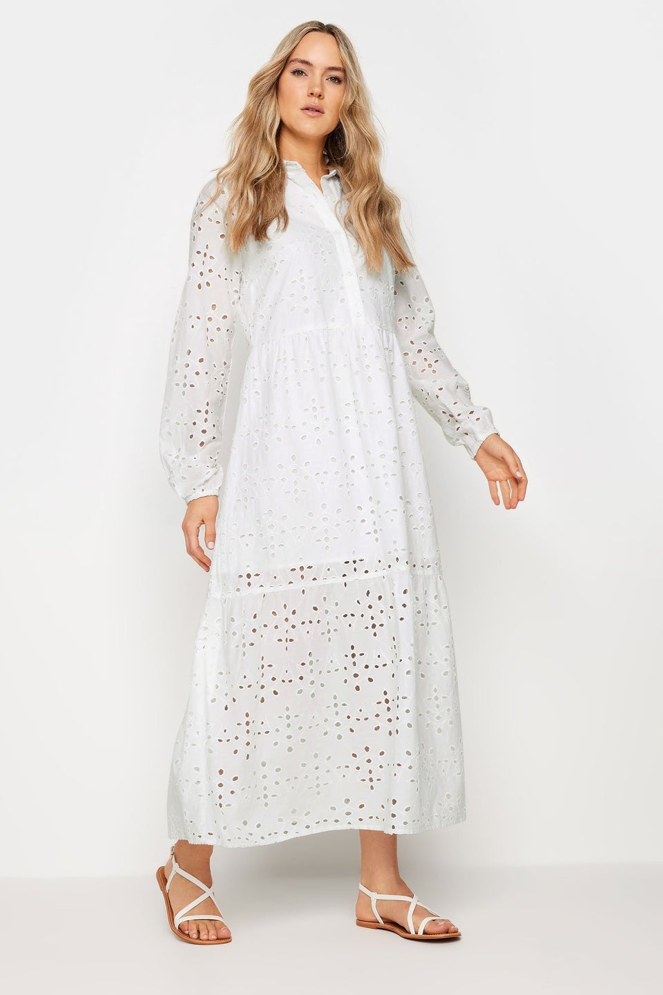 Long Tall Sally White Broderie Anglaise Maxi Shirt Dress
