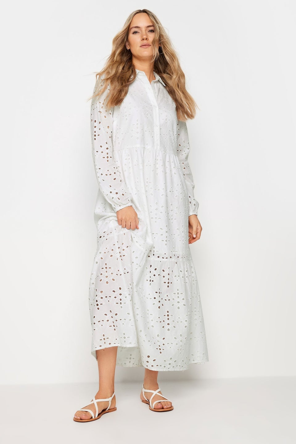 Long Tall Sally White Broderie Anglaise Maxi Shirt Dress