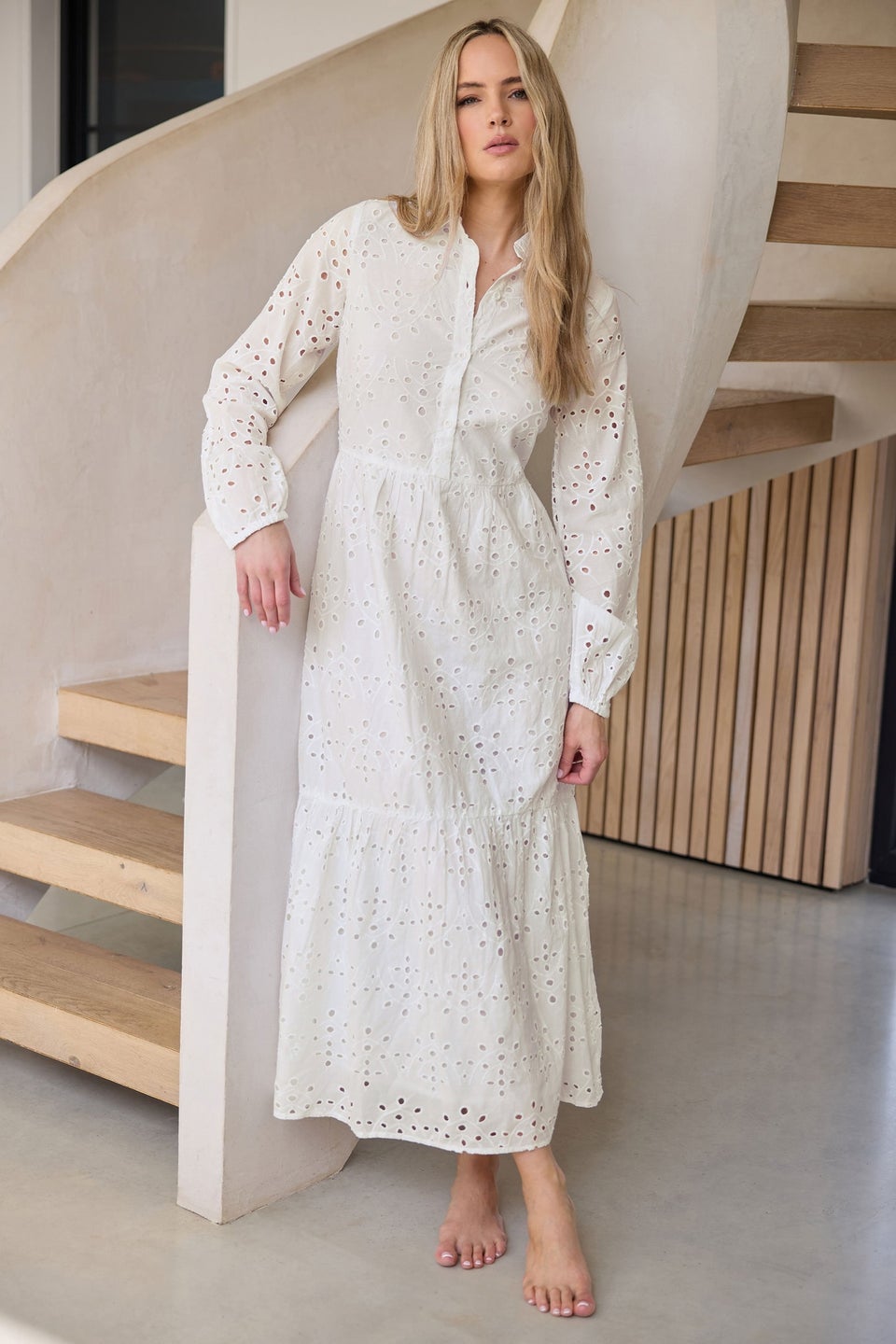 Long Tall Sally White Broderie Anglaise Maxi Shirt Dress