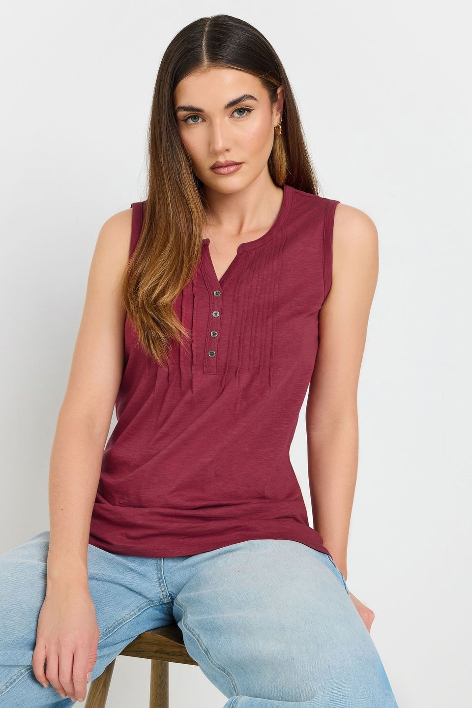 Long Tall Sally Dark Red Cotton Henley Vest Top