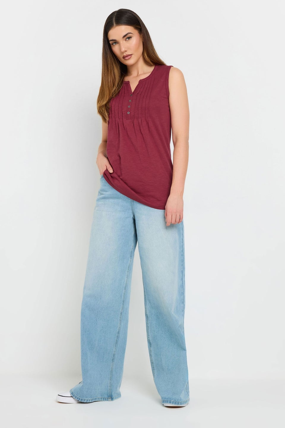 Long Tall Sally Dark Red Cotton Henley Vest Top