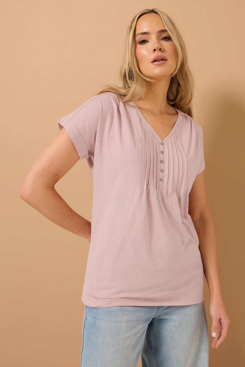 Long Tall Sally 2 Pack Sage Green & Pink Cotton Henley Tops