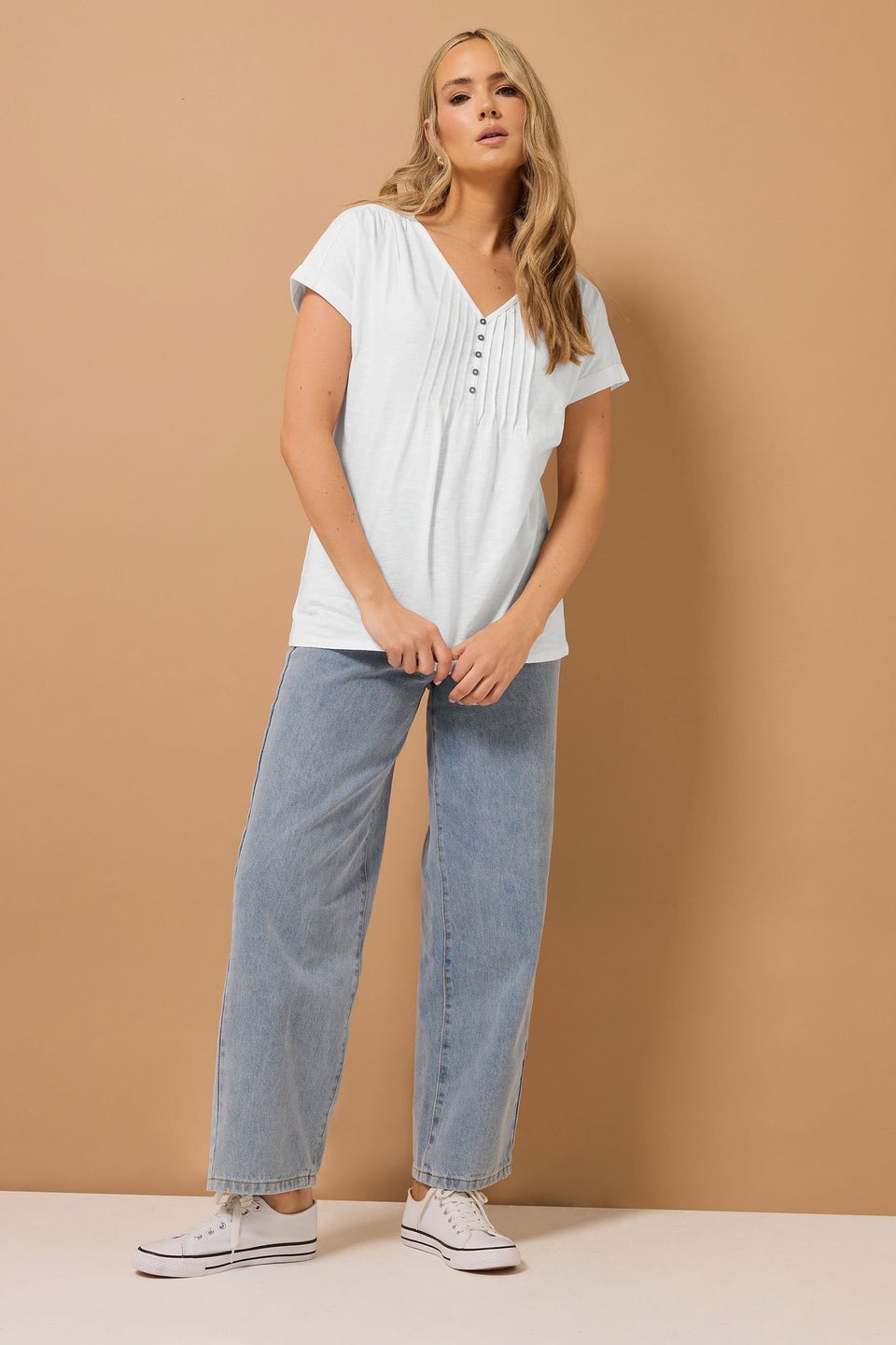 Long Tall Sally 2 Pack Navy Blue & White Abstract Cotton Henley Tops