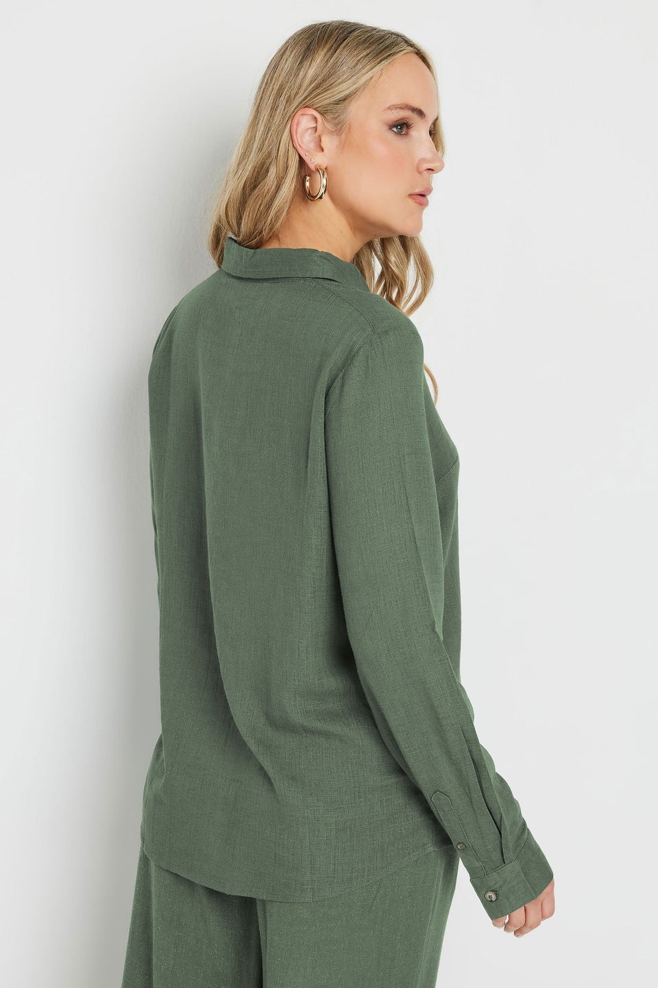 Long Tall Sally Khaki Green Linen Oversized Long Sleeve Shirt