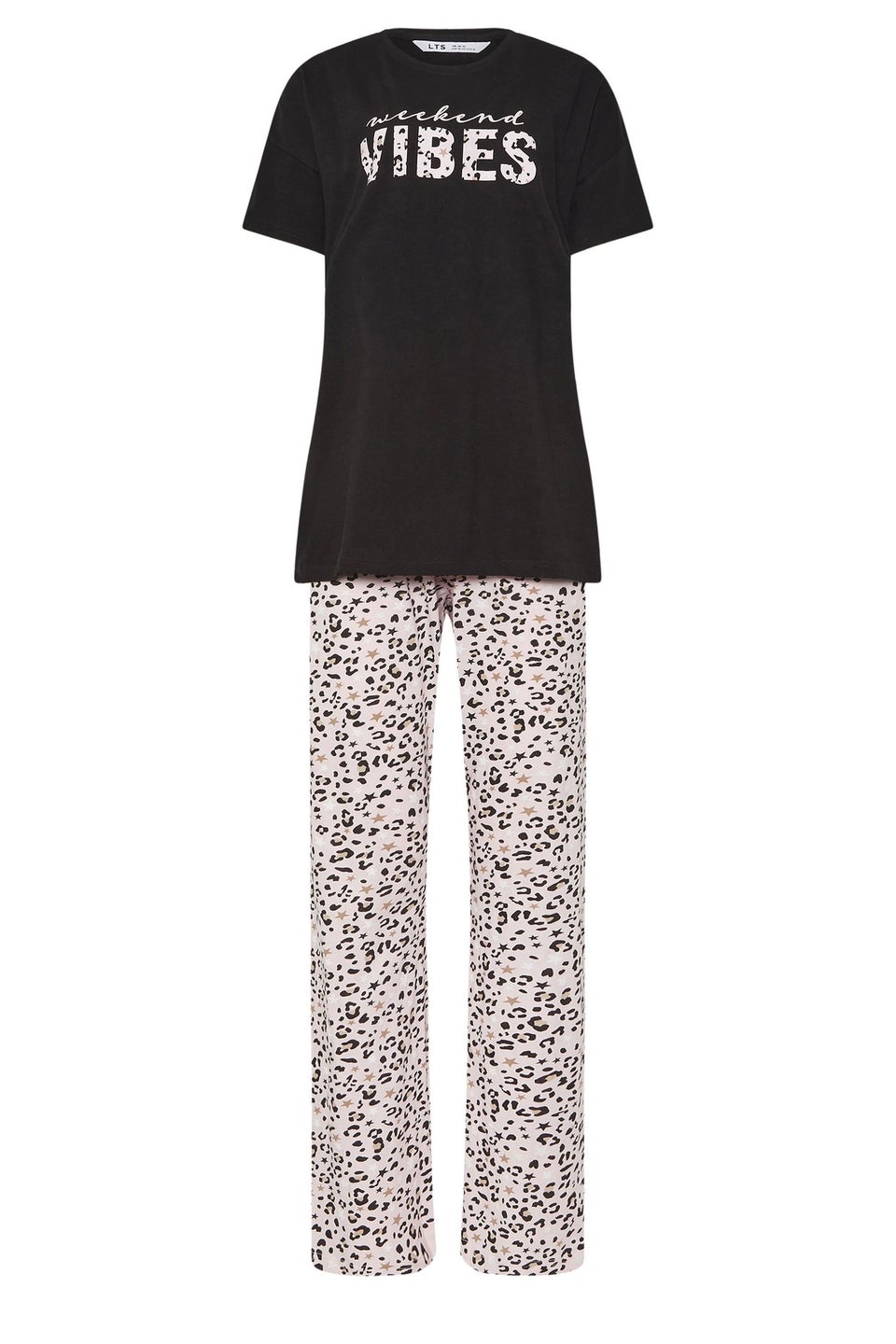 Long Tall Sally Black Leopard Weekend Vibes Slogan Pyjama Set