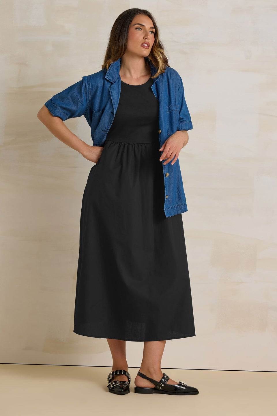 Long Tall Sally Black Jersey & Woven Mix Fabric Midi Dress