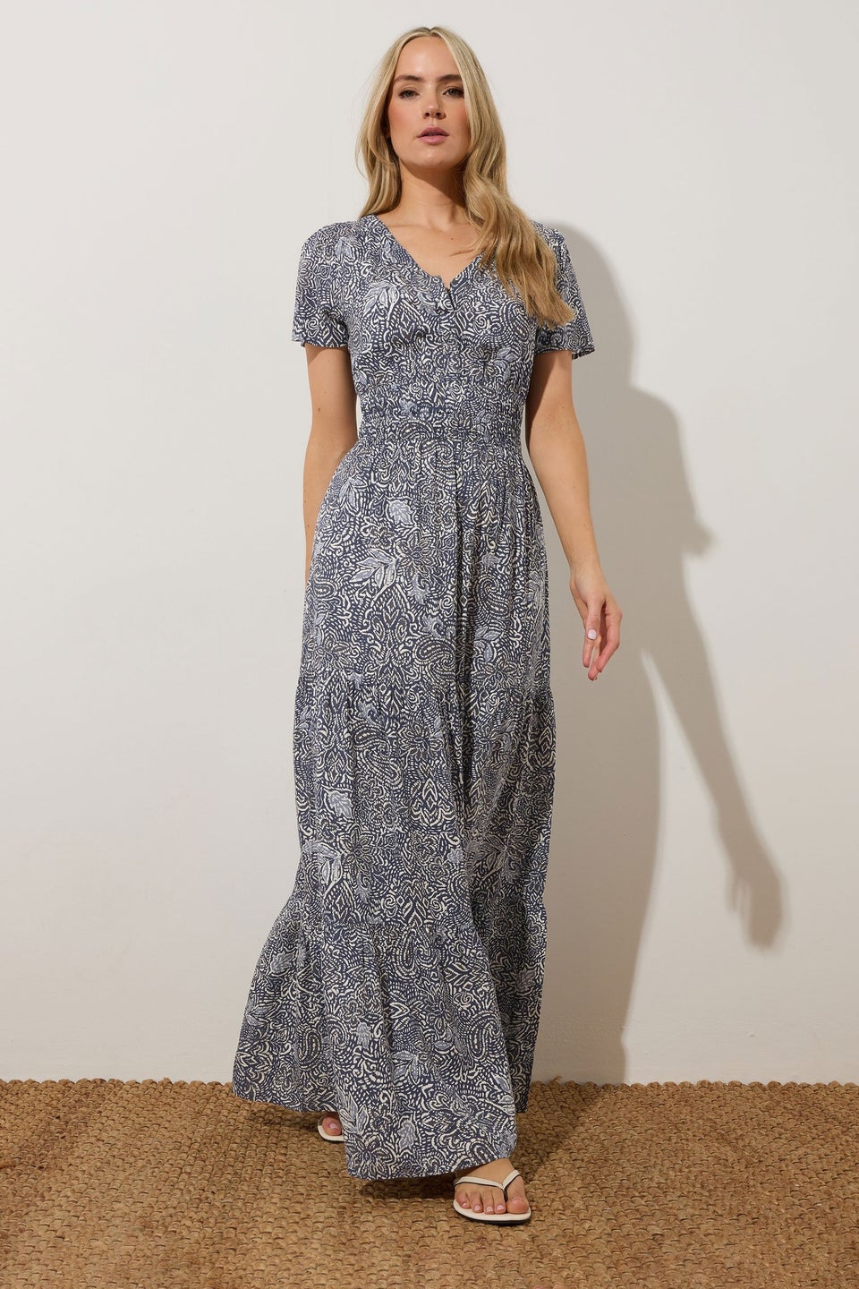 Long Tall Sally Navy Blue Abstract Tiered Maxi Dress