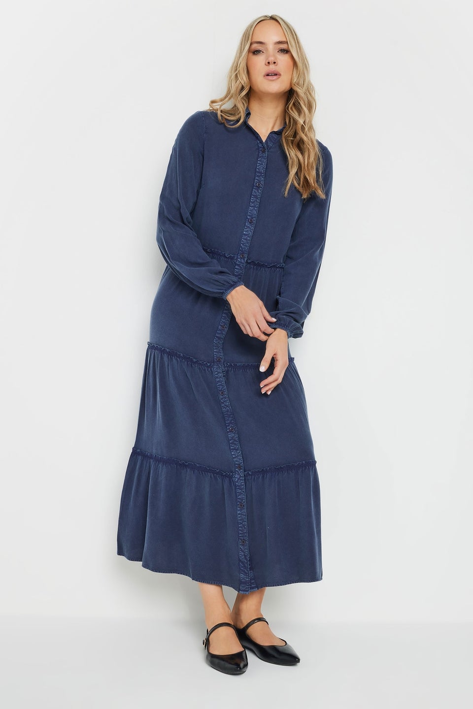 Long Tall Sally Navy Blue Acid Wash Tiered Dress