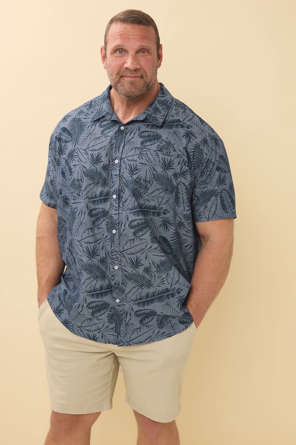 BadRhino Big & Tall Blue Chambray Leaf Shirt