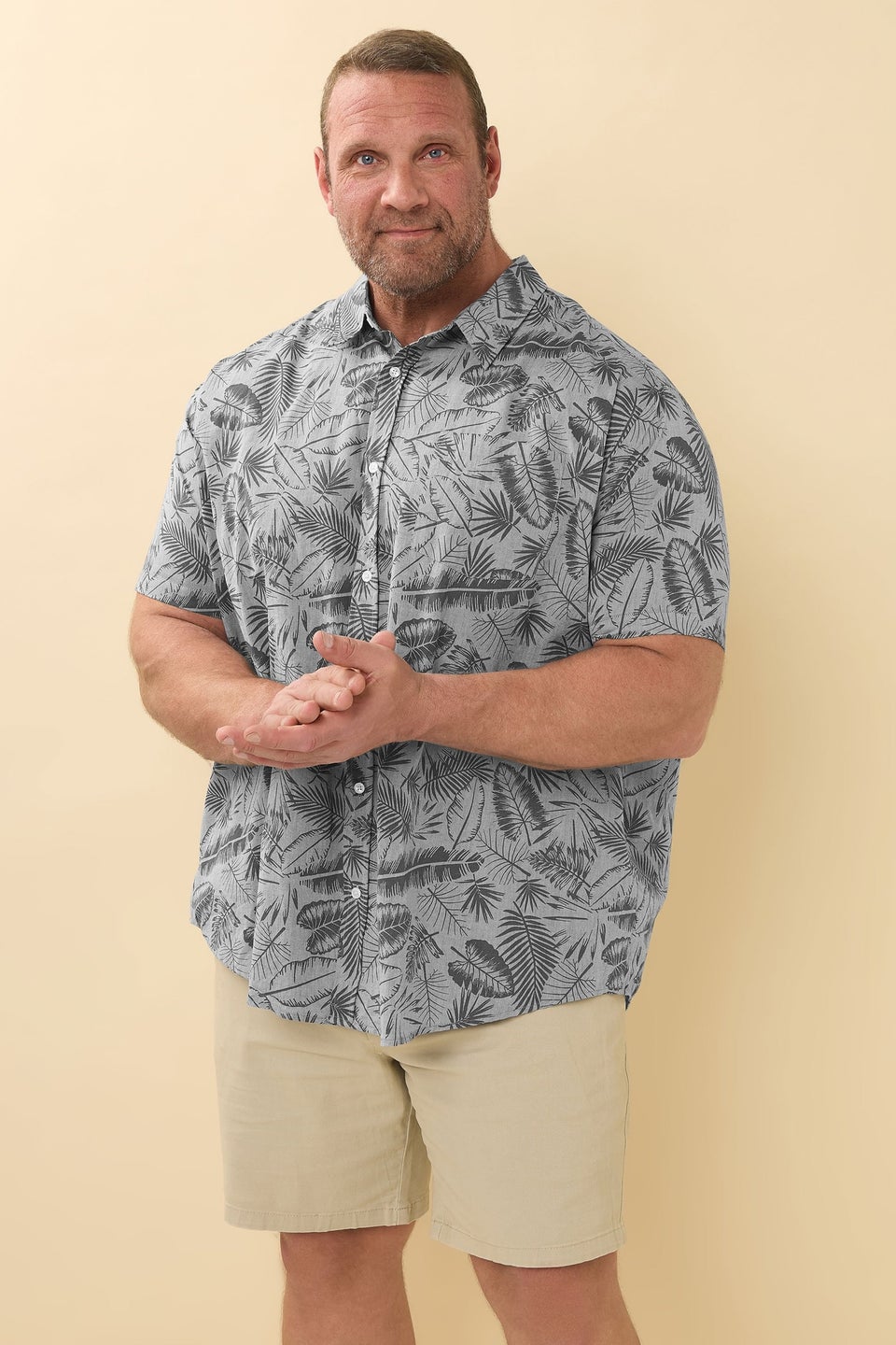 BadRhino Chambray Grey Tonal Leaf Print Shirt