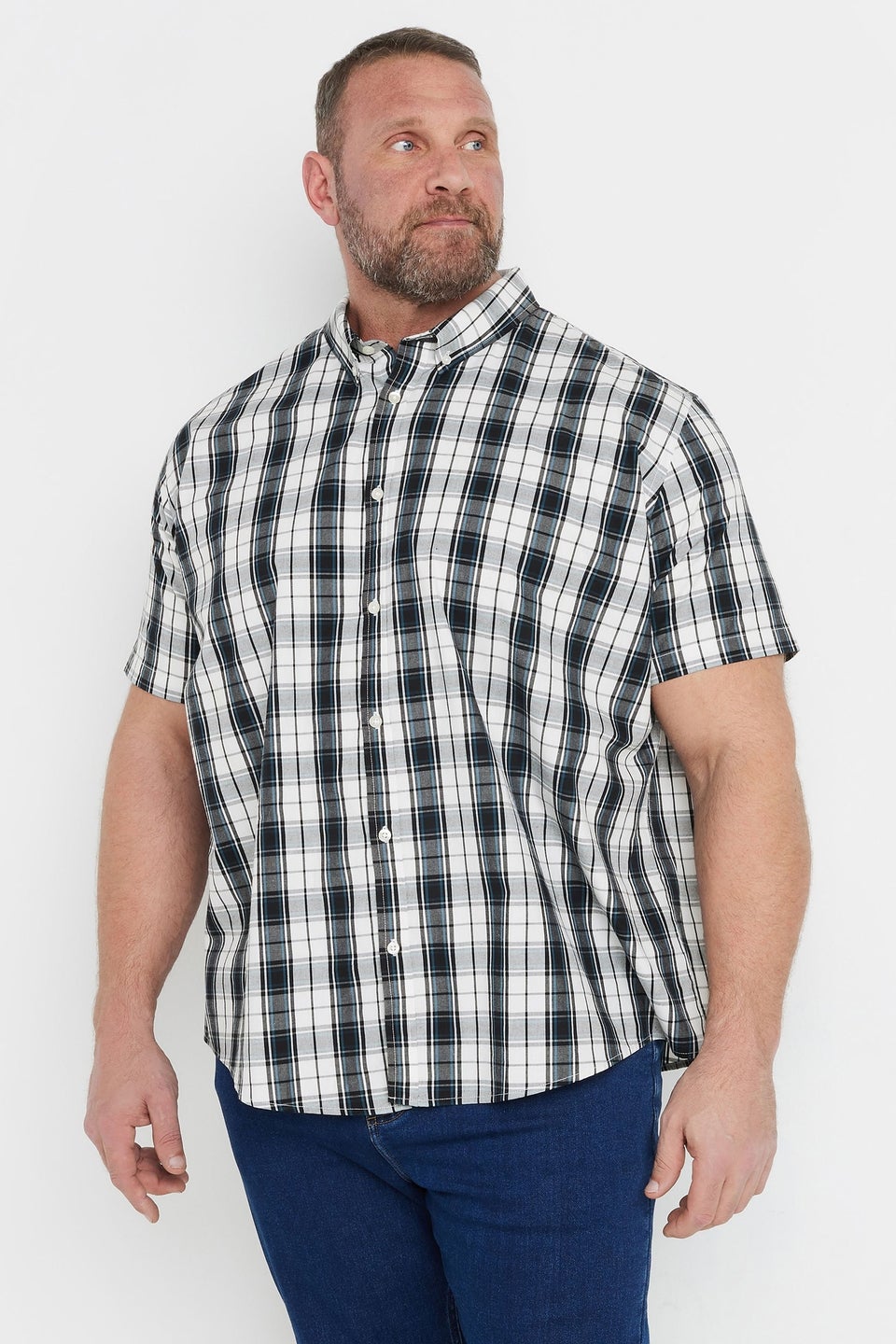 Badrhino Black & White Short Sleeve Check Shirt