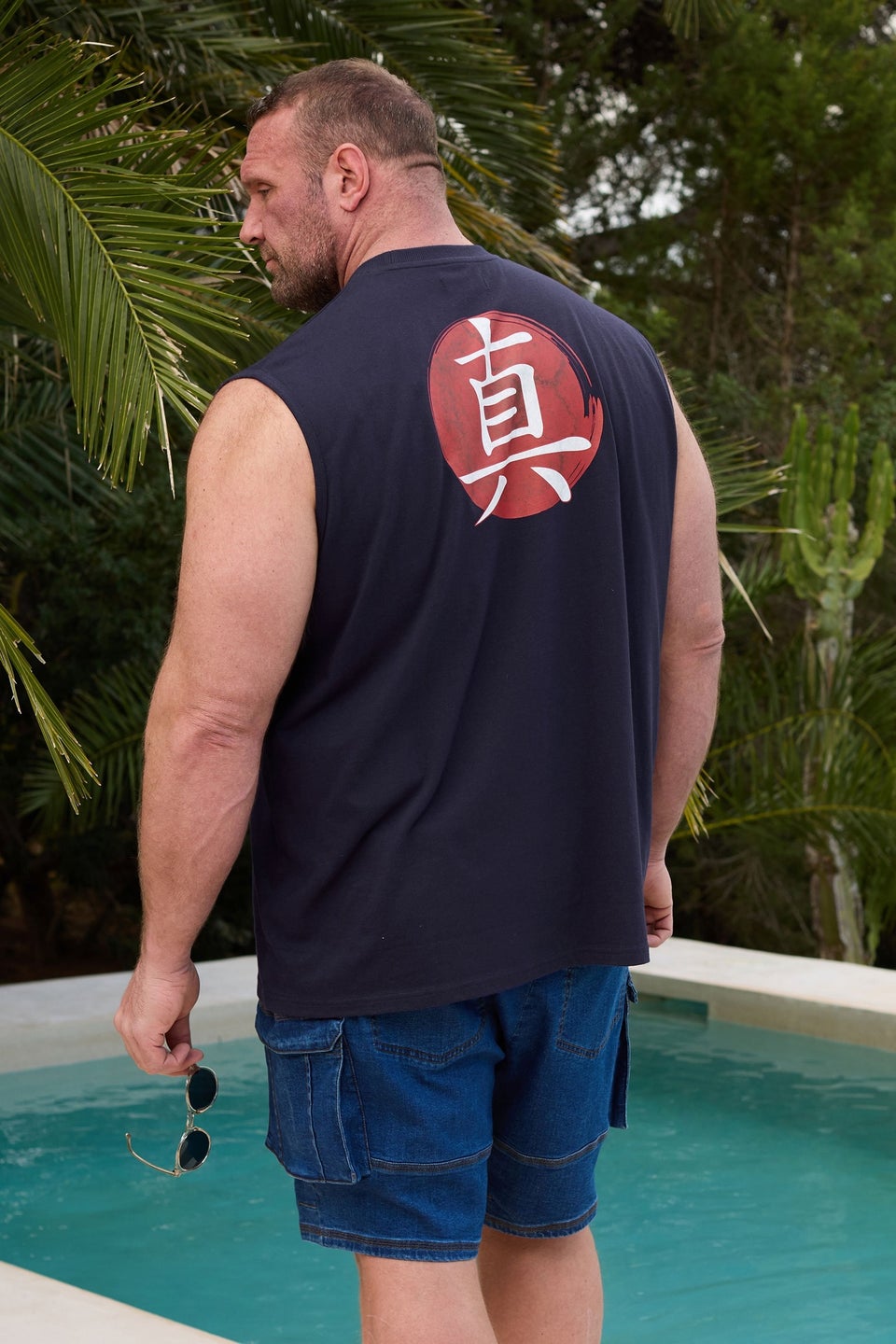 BadRhino Navy Blue Japanese Graphic Print Vest Top