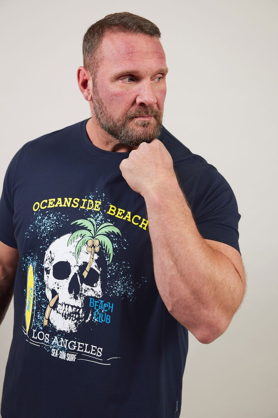 Badrhino Navy Blue Oceanside Beach Graphic T-Shirt