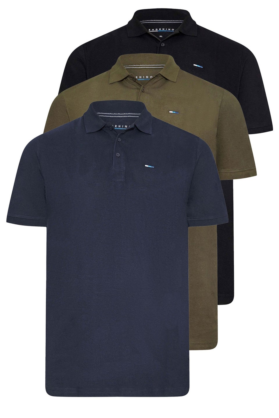 BadRhino Big & Tall Black/Navy Blue/Khaki Green 3 Pack Core Polo Shirts
