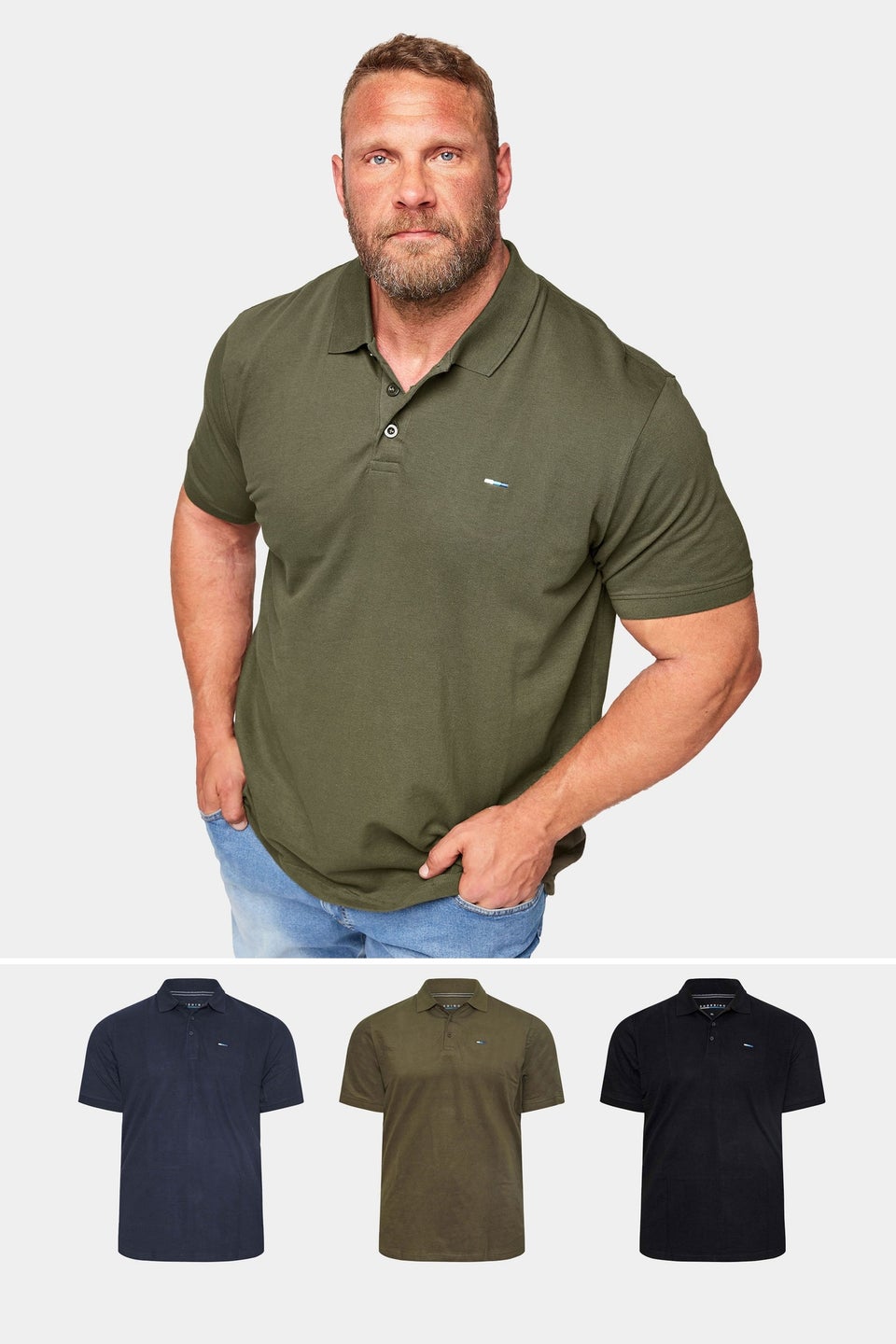 BadRhino Big & Tall Black/Navy Blue/Khaki Green 3 Pack Core Polo Shirts