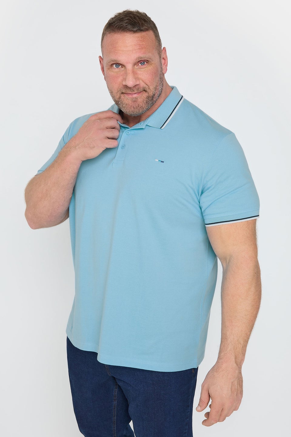 BadRhino Big & Tall 3 Pack Blue & Yellow Tipped Polo Shirts