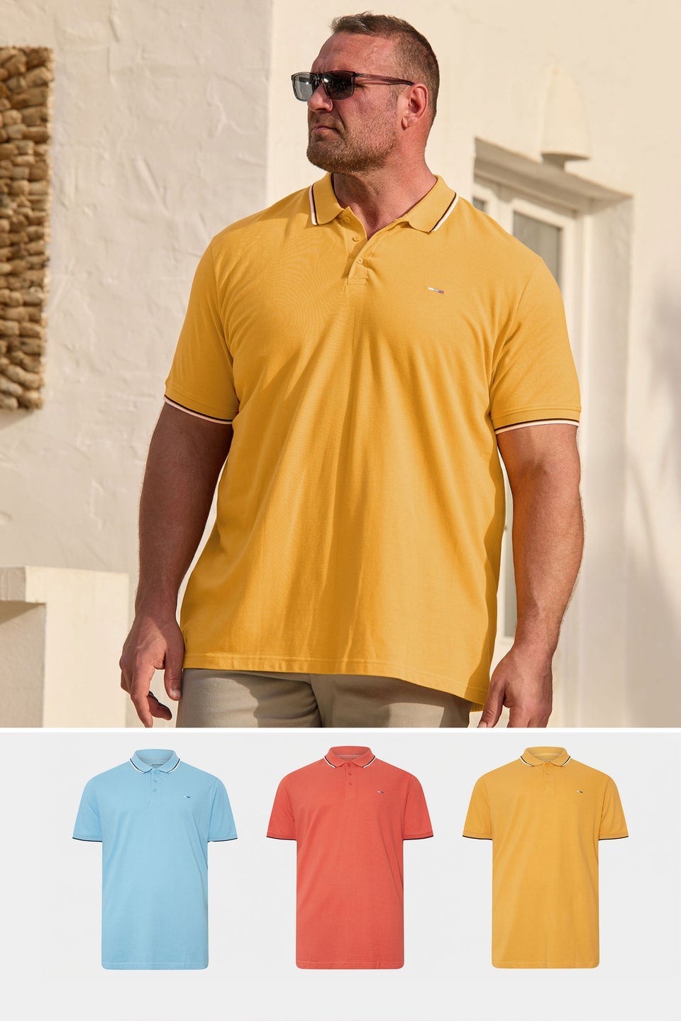 BadRhino 3 Pack Blue & Yellow Tipped Polo Shirts