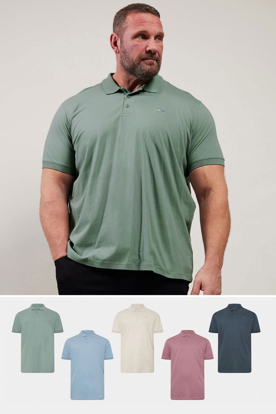 BadRhino Big & Tall 5 PACK Green & Blue Jersey Polo Shirts