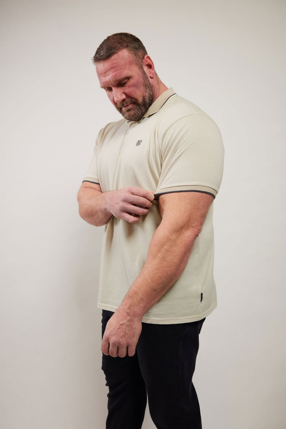 BadRhino Big & Tall Beige Brown Textured Waffle Polo Shirt