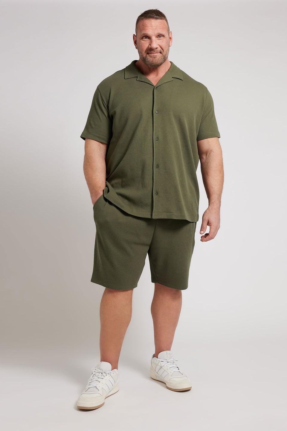 Badrhino Khaki Green Textured Jersey Shorts