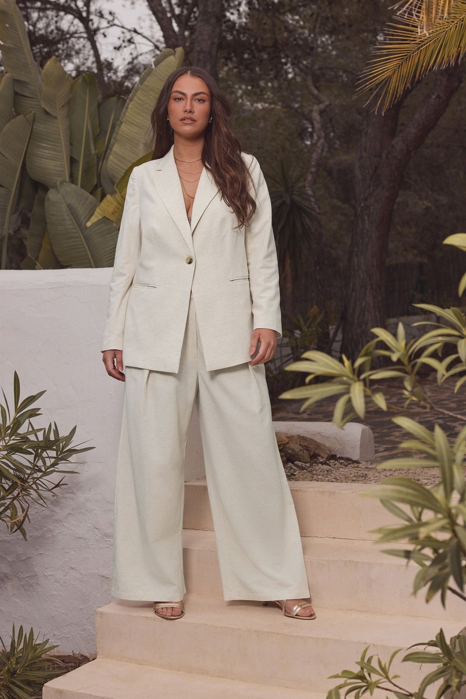 Evans Curve Natural Brown Linen Blazer