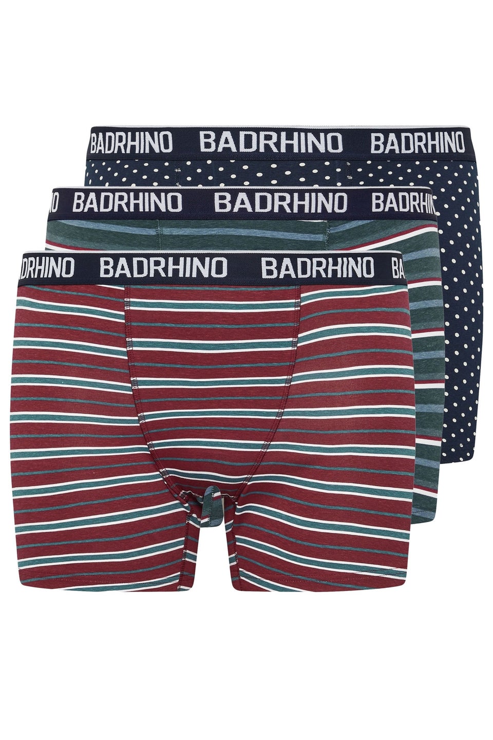 BadRhino 3 Pack Navy Blue Stripe & Spot Boxers