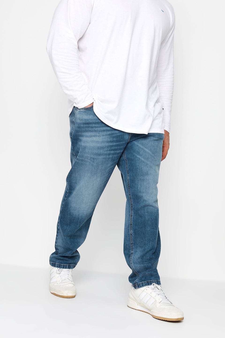 Badrhino Blue Washed Straight Leg Stretch Jeans
