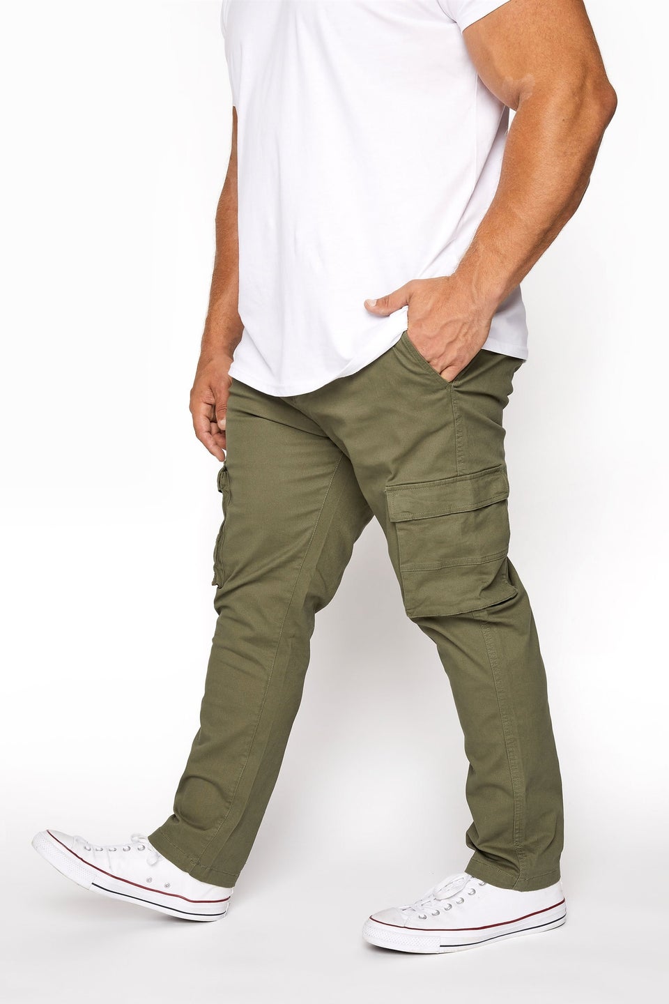 Badrhino Khaki Green Stretch Cargo Trousers