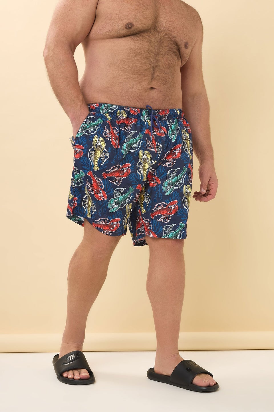 BadRhino Navy Blue Lobster Print Swim Shorts